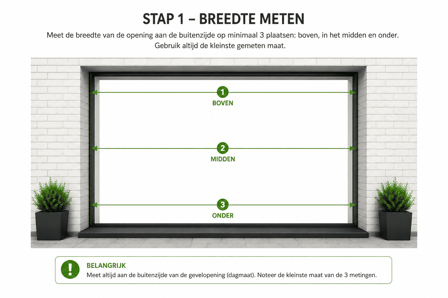 Stap 1 breedte meten voor kunststof Inowa schuifpui