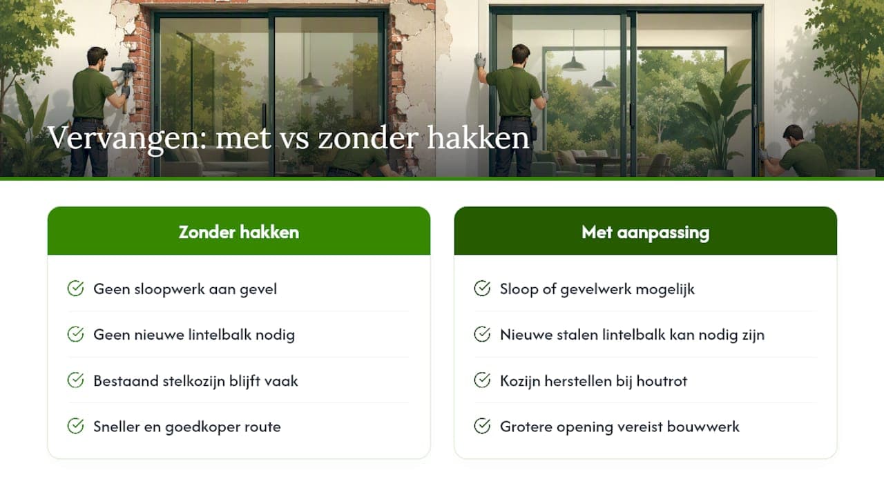 Wat kost vervanging zonder hakken of grote bouwwerkzaamheden? — overview diagram