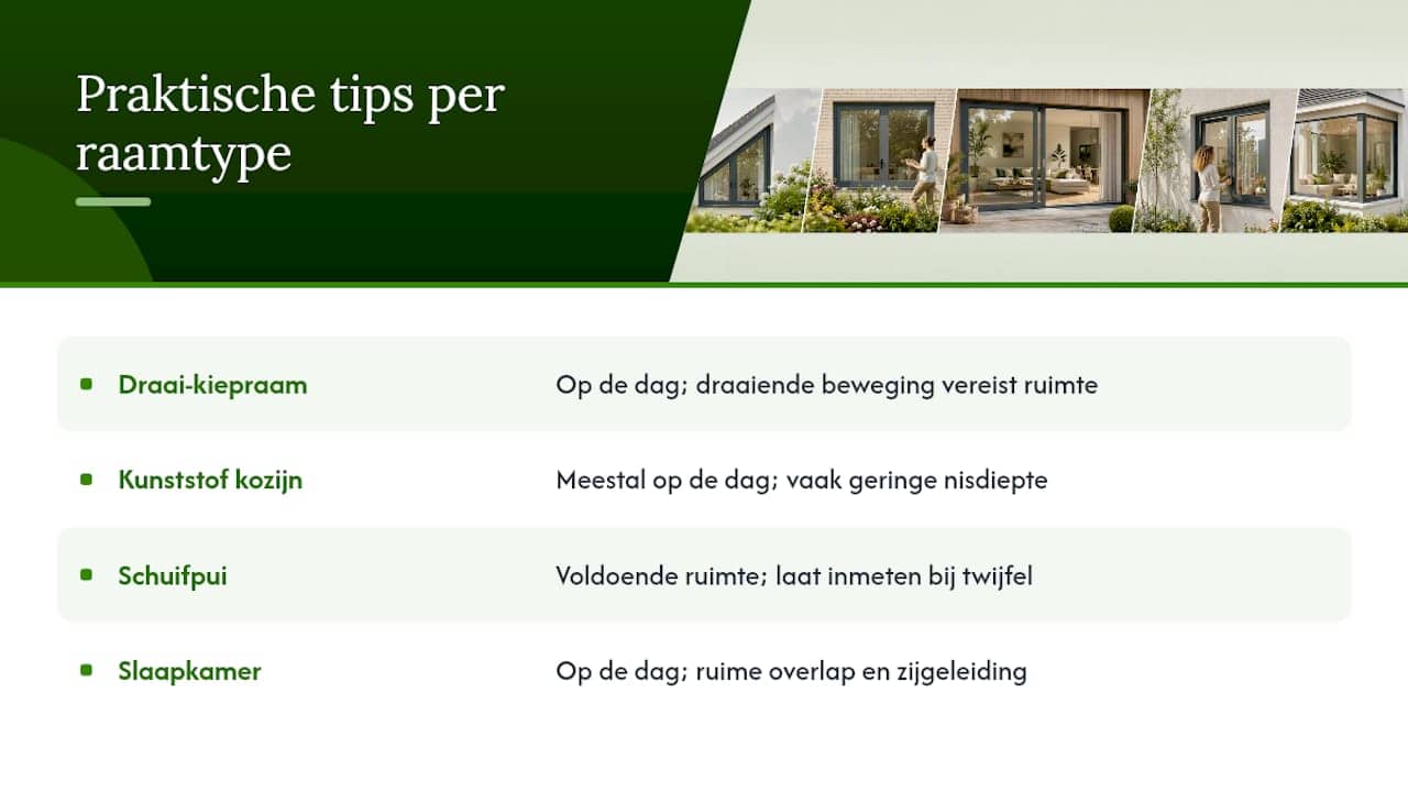 Praktische tips per raamtype — overview diagram