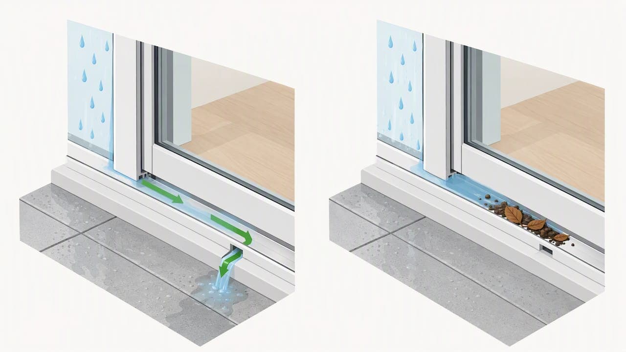 Schematische weergave van waterafvoer met open doorgangen