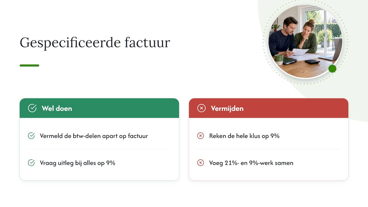 Btw-tarieven per factuurpost bij schuifpui